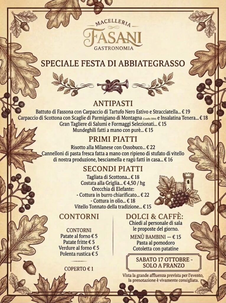 SABATO 17 OTTOBRE SOLO A PRANZO