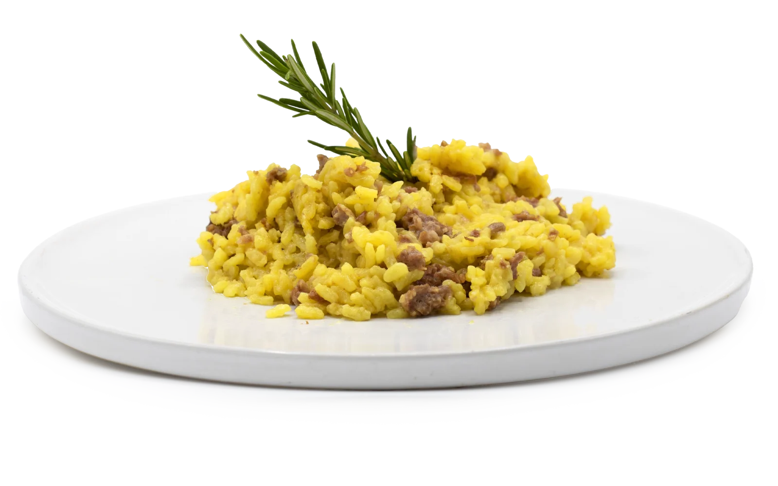 Risotto alla milanese artigianale con salsiccia e zafferano confezionato per il servizio di gastronomia delivery a Milano perfetto per un pasto tipico lombardo consegnato direttamente a casa